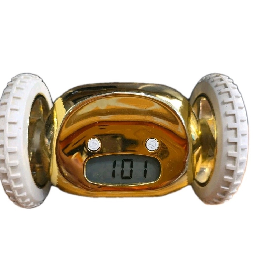 Clocky Runaway Alarm Clock on Wheels • Chrome • Heavy Sleepers  • Tested Working